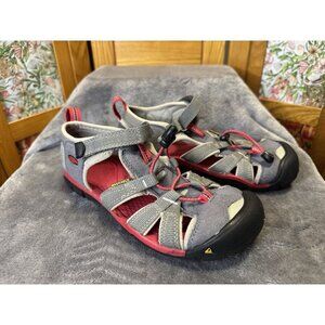 KEEN Childrens Seacamp Sandals Grey Red Sz 4 Outdoor Camping Hiking Trail Swim